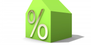 Groen huis met rentepercentage