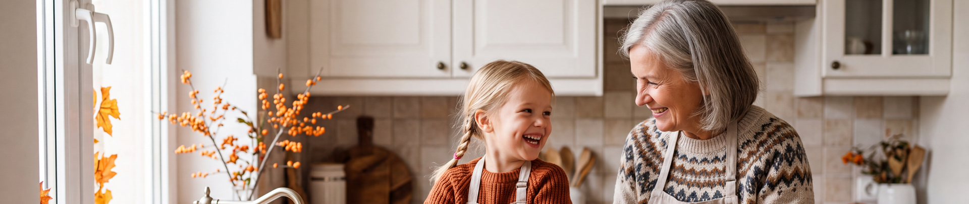 Een oma en haar kleindochter koken samen in de keuken